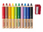 Assortiment de crayons de couleur Crelando avec un taille-crayon rouge.