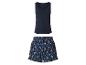 Ensemble de pyjama femme avec débardeur bleu marine et short à motifs.