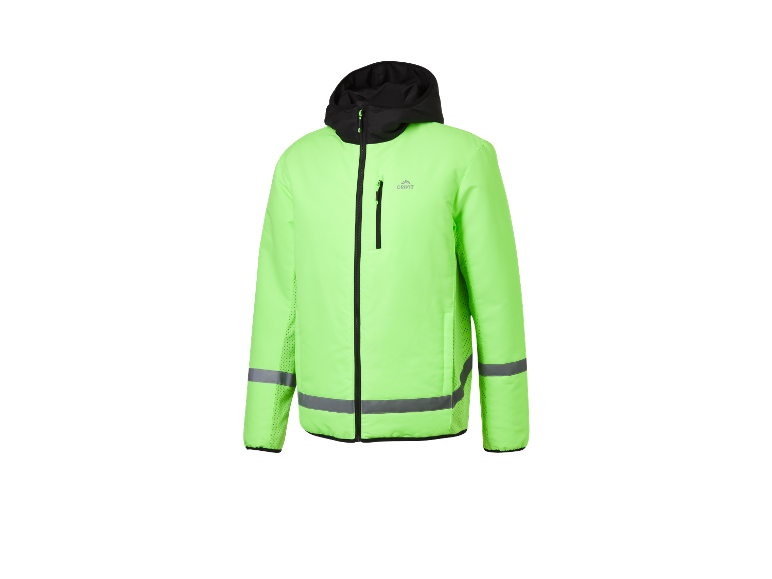 Veste de sport Crivit vert lime avec des détails réfléchissants.