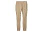 Pantalon beige taille haute avec une bande verticale sur chaque jambe.