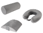 Trois coussins gris : cylindrique, pour le cou et lombaire.