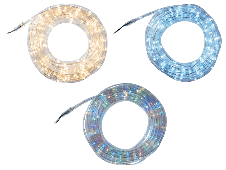 Trois rouleaux de guirlandes lumineuses LED : blanc chaud, blanc froid et multicolore.