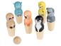 Jeu de quilles en bois animaux : paresseux, hippopotame, flamant rose, tigre, pingouin, koala et une boule.