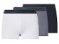 Lot de trois boxers pour hommes en blanc, gris et noir avec des ceintures foncées.