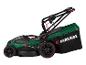 Tondeuse à gazon électrique Parkside verte et noire avec bac de ramassage.