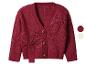 Cardigan en maille rouge avec col en V et détails noués, avec boutons marron