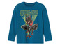 Un t-shirt à manches longues bleu avec un imprimé Spider-Man.