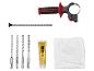 Kit d'accessoires pour perceuse: poignée, butée de profondeur, forets, graisse et chiffon.
