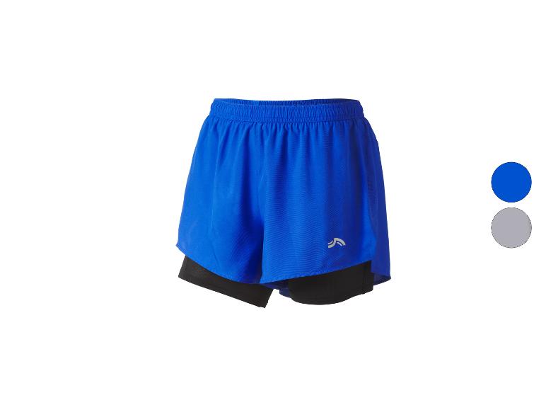 Short de sport bleu avec short intérieur noir et logo