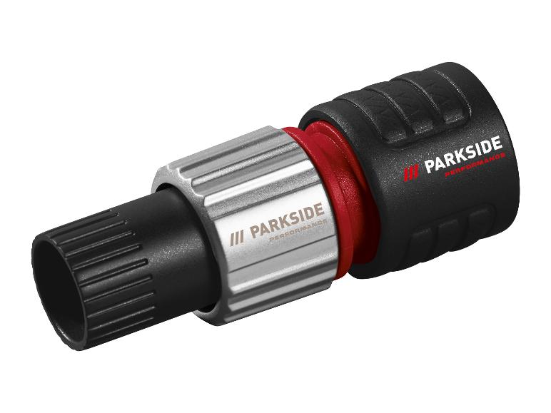 Un embout de tuyau d'arrosage Parkside Performance noir.