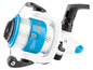 Un moulinet de pêche Rocktrail bleu et blanc avec du fil.