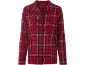 Haut de pyjama boutonné à manches longues pour femme à carreaux rouges