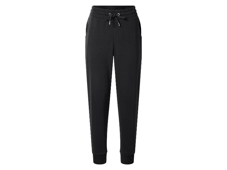 Pantalon de survêtement noir pour femme avec cordon de serrage et chevilles resserrées.
