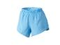 Short de sport femme bleu clair avec taille élastique et détails en maille.