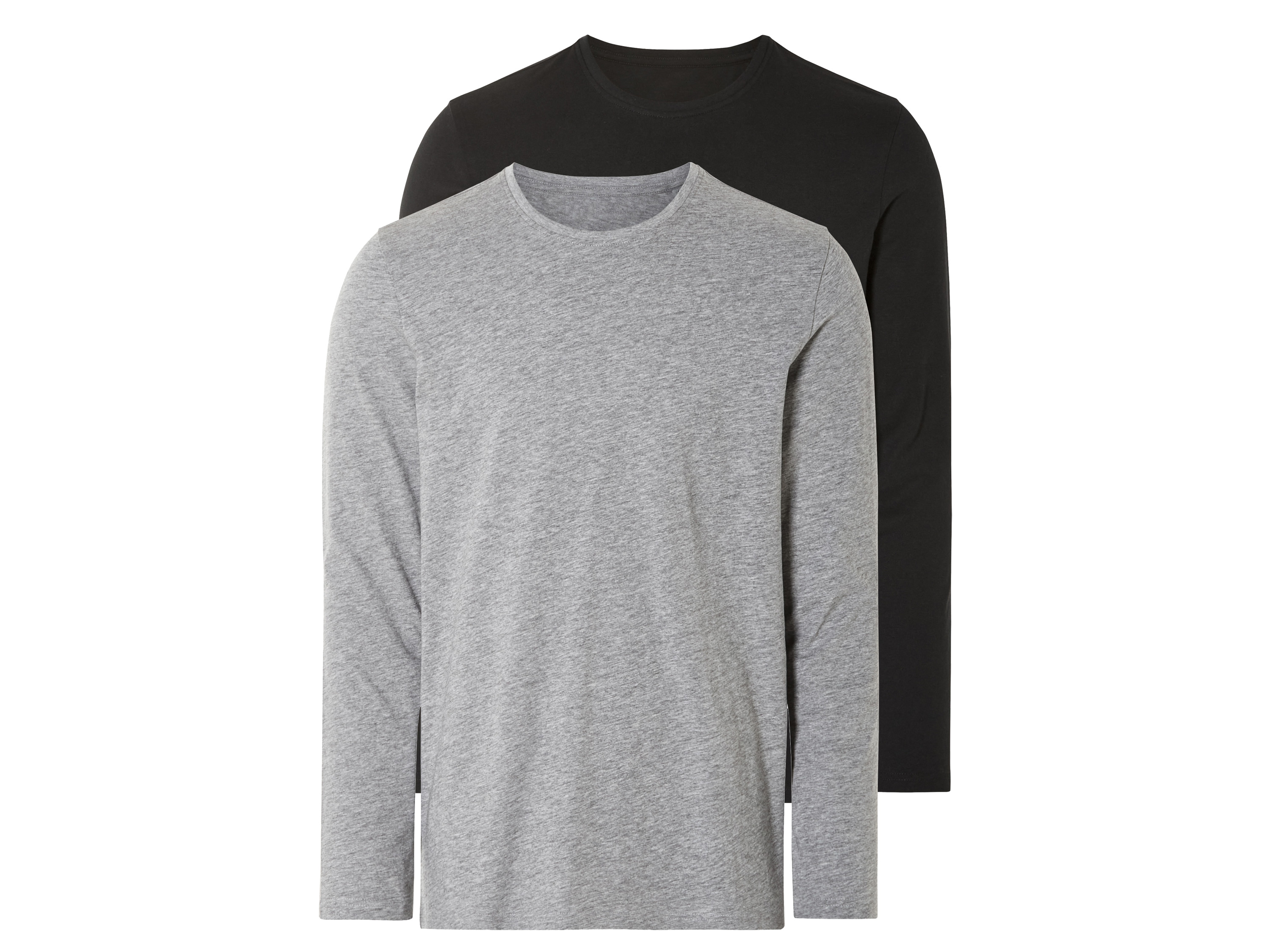 LIVERGY® Lot de 2 t-shirts manches longues homme (M, noir/gris)