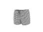 Short gris à rayures blanches avec cordon de serrage à la taille.