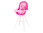 Une chaise haute rose avec un motif de licorne.