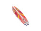 Une planche de paddle gonflable rose avec un motif floral.