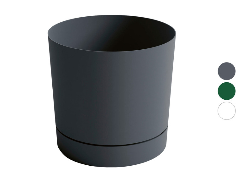 Un pot de fleurs gris foncé.