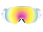 Masque de ski blanc avec une lentille miroir colorée, présentant un dégradé rose et jaune.
