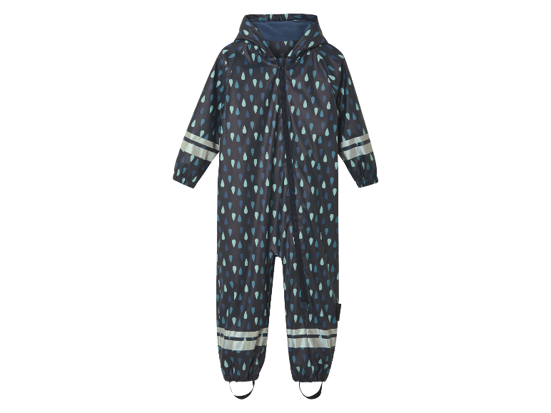 Combinaison de pluie pour enfants avec motif de gouttes et réflecteurs.