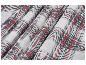 Tissu à carreaux rouge, gris et blanc plissé.