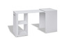 Bureau blanc avec un rangement et des plateaux extensibles.
