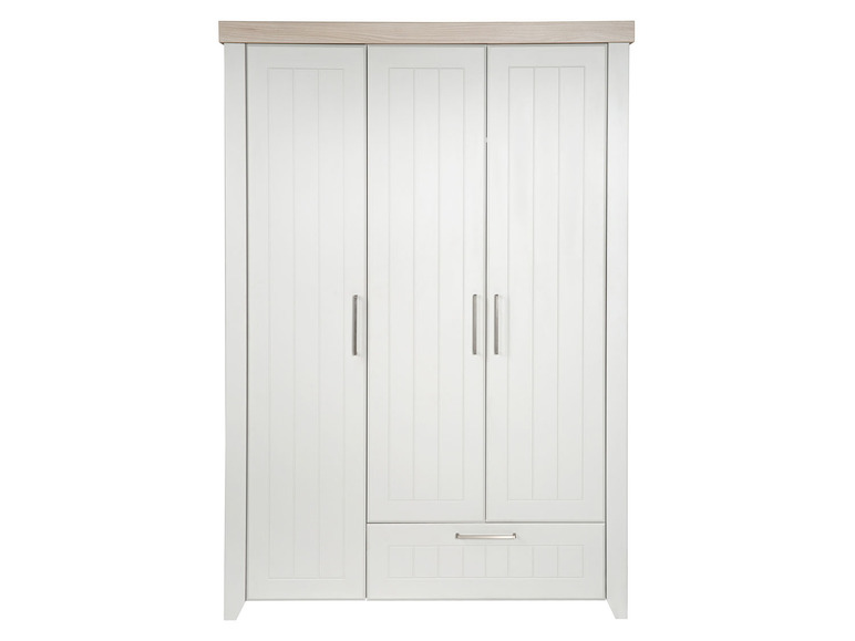 Armoire blanche avec trois portes et un tiroir.