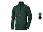 Veste polaire verte pour homme avec fermeture éclair et col noir.