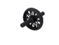 Roue abdominale noire pour le renforcement musculaire, isolée sur fond noir.