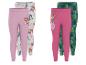 Lot de 4 leggings pour enfants avec imprimés de personnages de dessins animés et de feuilles.
