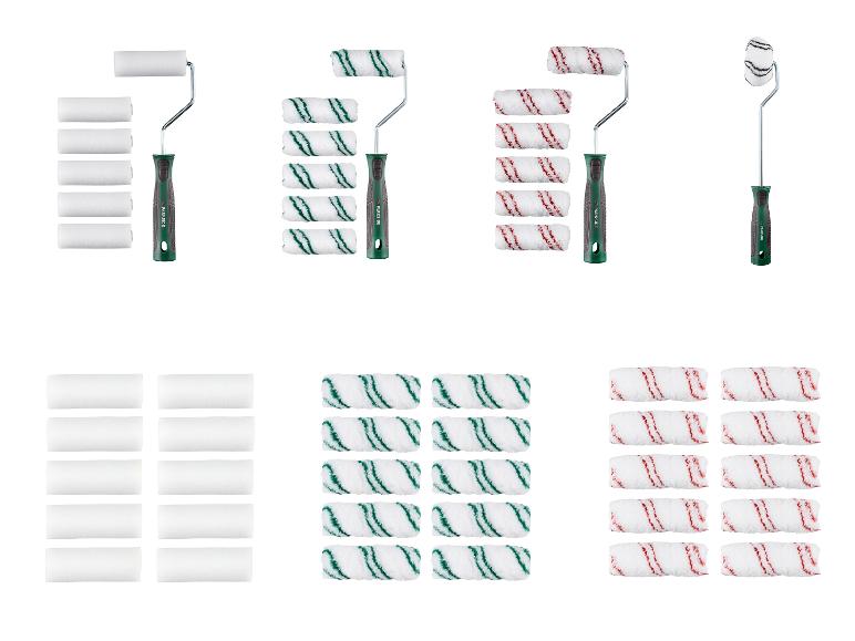 Ensemble de rouleaux de peinture Parkside avec poignées vertes et recharges texturées.