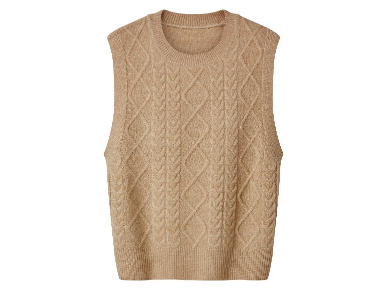 Gilet en maille beige avec motif losanges et torsades