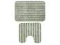 Ensemble de tapis de bain verts à rayures blanches, un rectangulaire et un avec découpe WC.