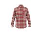 Chemise homme à manches longues à carreaux rouges et beiges avec poche.
