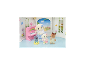 Jouets animaux en peluche jouant du piano dans une chambre d'enfant avec un arc-en-ciel.