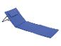 Chaise longue de plage bleue avec oreiller intégré.
