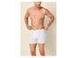 Homme torse nu en caleçon blanc, ajustant la ceinture.