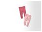 Deux leggings pour enfant : un rose uni et un rose à fleurs.