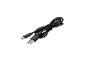 Câble USB noir avec connecteurs USB-A et USB-C, soigneusement enroulé.