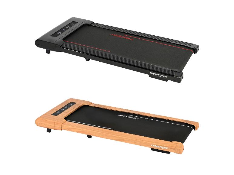 Deux tapis de course Christopeit, un noir et un avec finition bois, sur fond blanc.