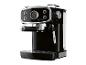 Machine à café rétro avec manomètre et buse vapeur, noire avec détails chromés.