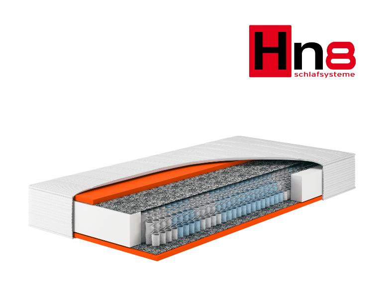 Matelas Hn8 Schlafsysteme avec coupe transversale montrant les ressorts et les couches.