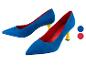 Des escarpins bleus en daim avec des talons jaunes.