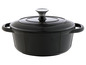 Une casserole en fonte noire avec couvercle