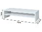 Support d'écran blanc avec étagère, dimensions 54cm (L) x 14cm (H) x 25.5cm (P).