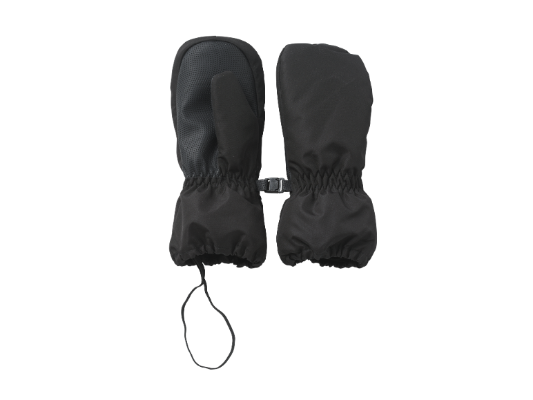 Une paire de moufles d'hiver noires avec une prise antidérapante et des poignets ajustables.