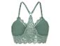 Soutien-gorge vert clair, dentelle et bonnets lisses.