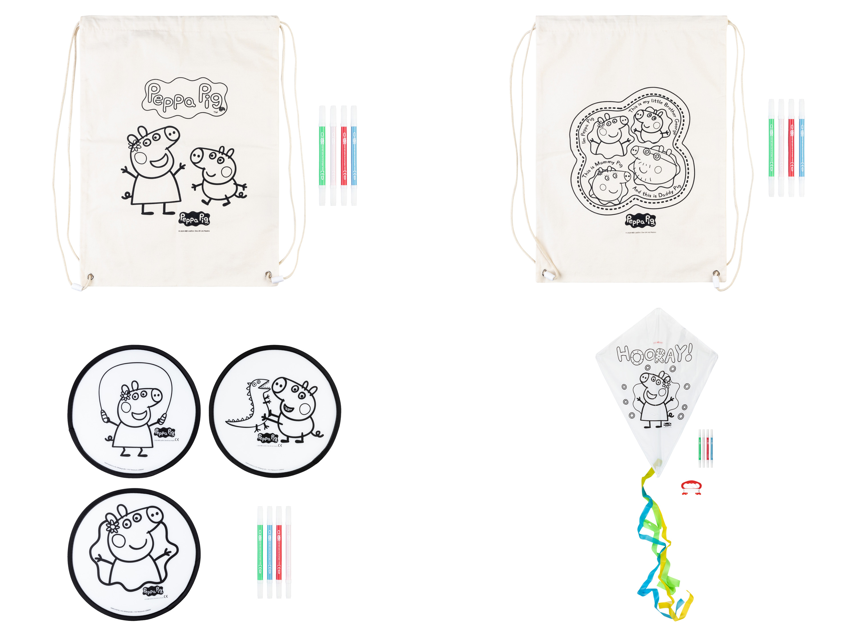 Disque volant, cerf volant ou sac à colorier Peppa Pig