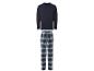 Pyjama homme: haut à manches longues bleu marine et pantalon à carreaux.